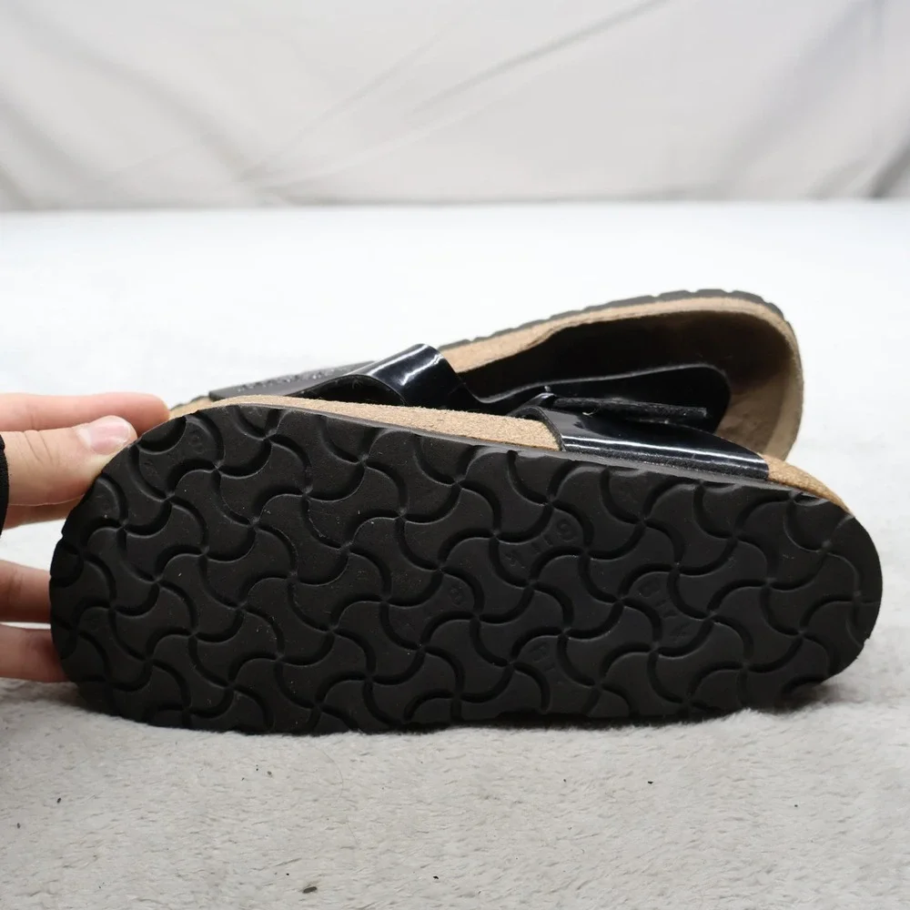 Birkenstock Women 4 EU35 Sandals Black Gizeh Patent Birko-Flor Cork Thong READ